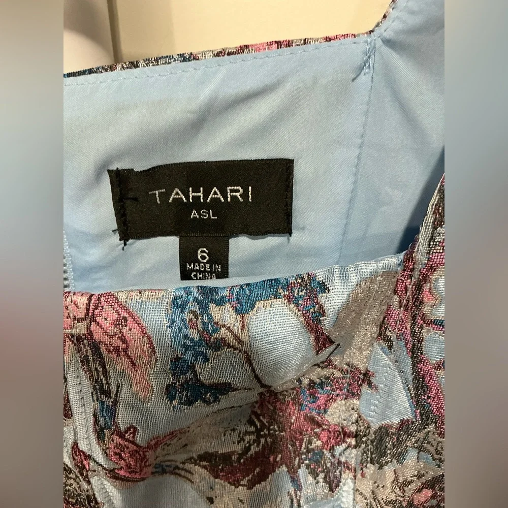 Tahari ASL Women's Floral-Brocade Fit & Flare Dress, Ice Blue - Picture 2 of 8